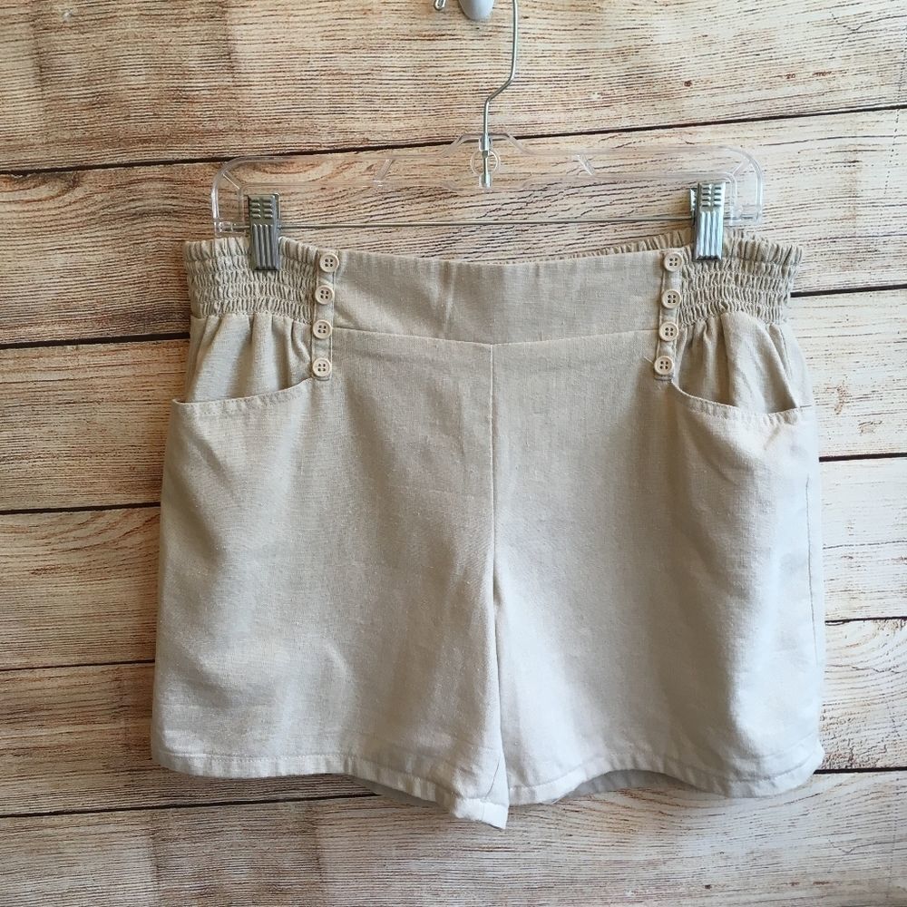 ‎JOE B HIGH-RISE LINEN BLEND SHORTS IN CREAM